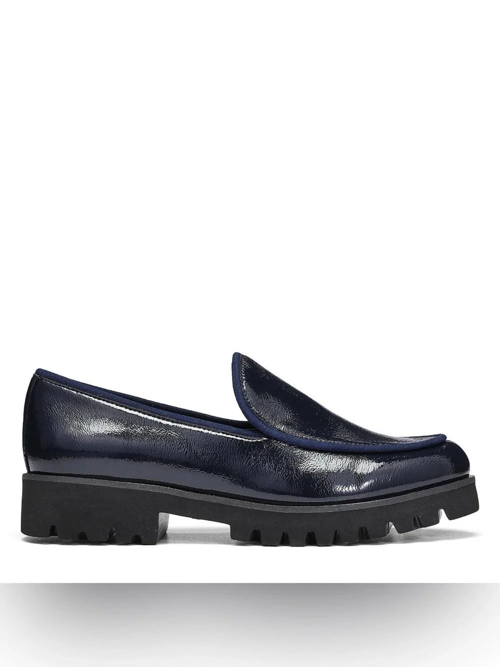 Donald Pliner Navy Crinkle Patent Leather Chunky Loafers Womens 8.5 Shoes